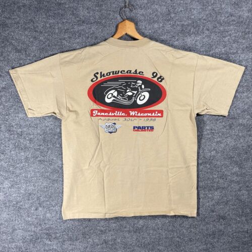 T-shirt VINTAGE Showcase 1998 Janesville Wisconsin XL moto course drag des années 90 - Photo 1/9