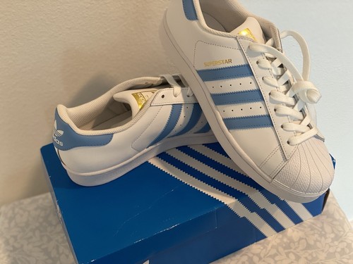 Size 10 - Adidas Superstar White Blue W - Picture 2 of 5
