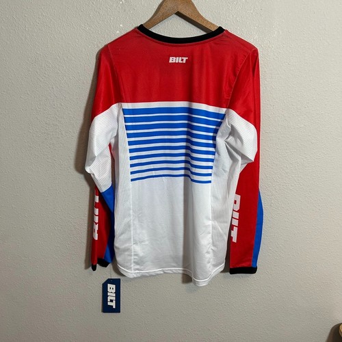 NEW Bilt Lux Defeater Jersey Mens S Red White Blue Long Sleeve USA NWT Motocross - Picture 2 of 11