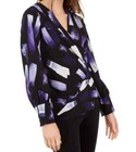 Alfani Women's Blouse Top Black Blue Purple  Surplice Abstract-Print Size M