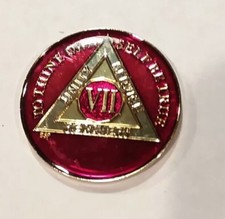 7 Year AA Sobriety Coin Medallion- Rich Mandarin Red Enamel 7th Year VII BSP