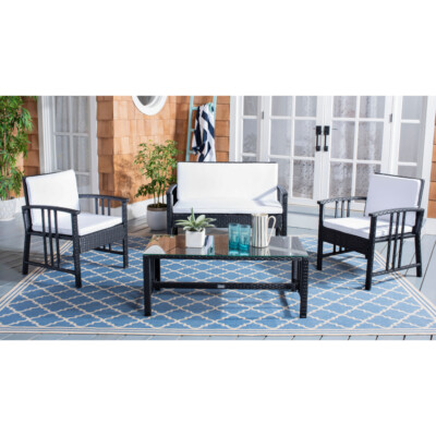 SAFAVIEH Outdoor Collection Reslor 4-Piece Patio Set Black