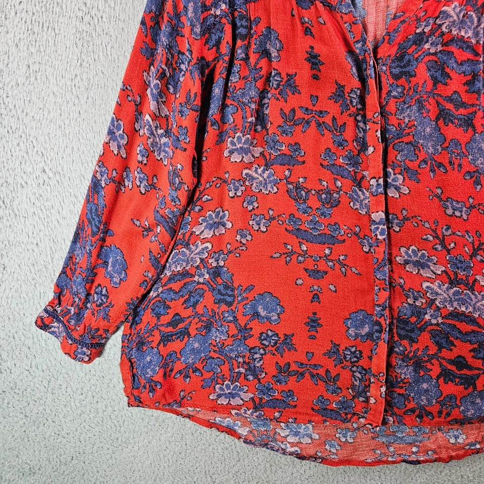 Blusa Lucky Brand Feminina Grande Estampa Floral Vermelha Azul - Imagem 2 de 4