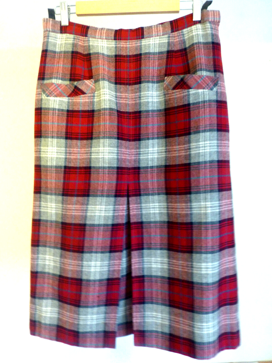 Vintage Mairi Macintyre 100% wool plaid tartan skirt grey maroon