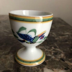 HERMES-Porcelain-Egg-stand-D4-7-4-7cm-H5-5cm-Toucans-Wild-blue-bird-NO-BOX