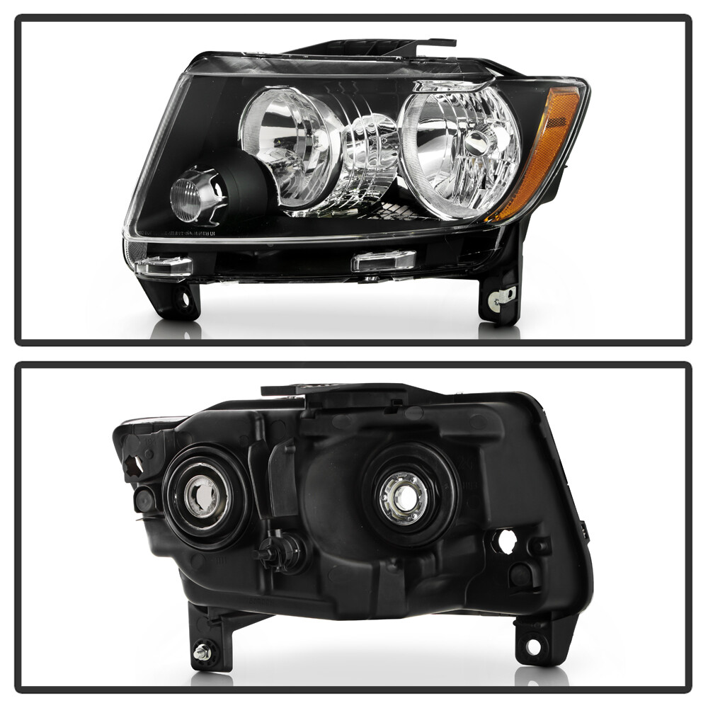 ALL-CARB Pair Halogen Headlights For Jeep Grand Cherokee 2011-2013 & Compass 2011-2017 - Black Housing, Clear Lens, DOT/SAE