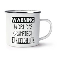 Warnung World's Grumpiest Feuerwehrmann Emaille Becher Tasse MüRrisch Toll Beste