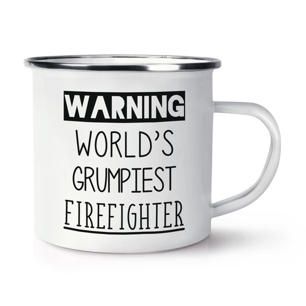 Warnung World's Grumpiest Feuerwehrmann Emaille Becher Tasse MüRrisch Toll Beste-image