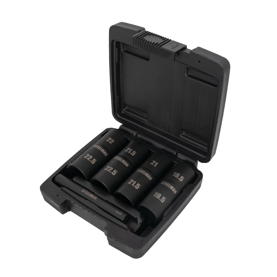 Juego de enchufes abatibles Steelman 5 piezas 1/2 pulgada unidad 6 pt 18,5, 19,5, 21, 21,5, 22, 22,5 mm Foto 4 de 4