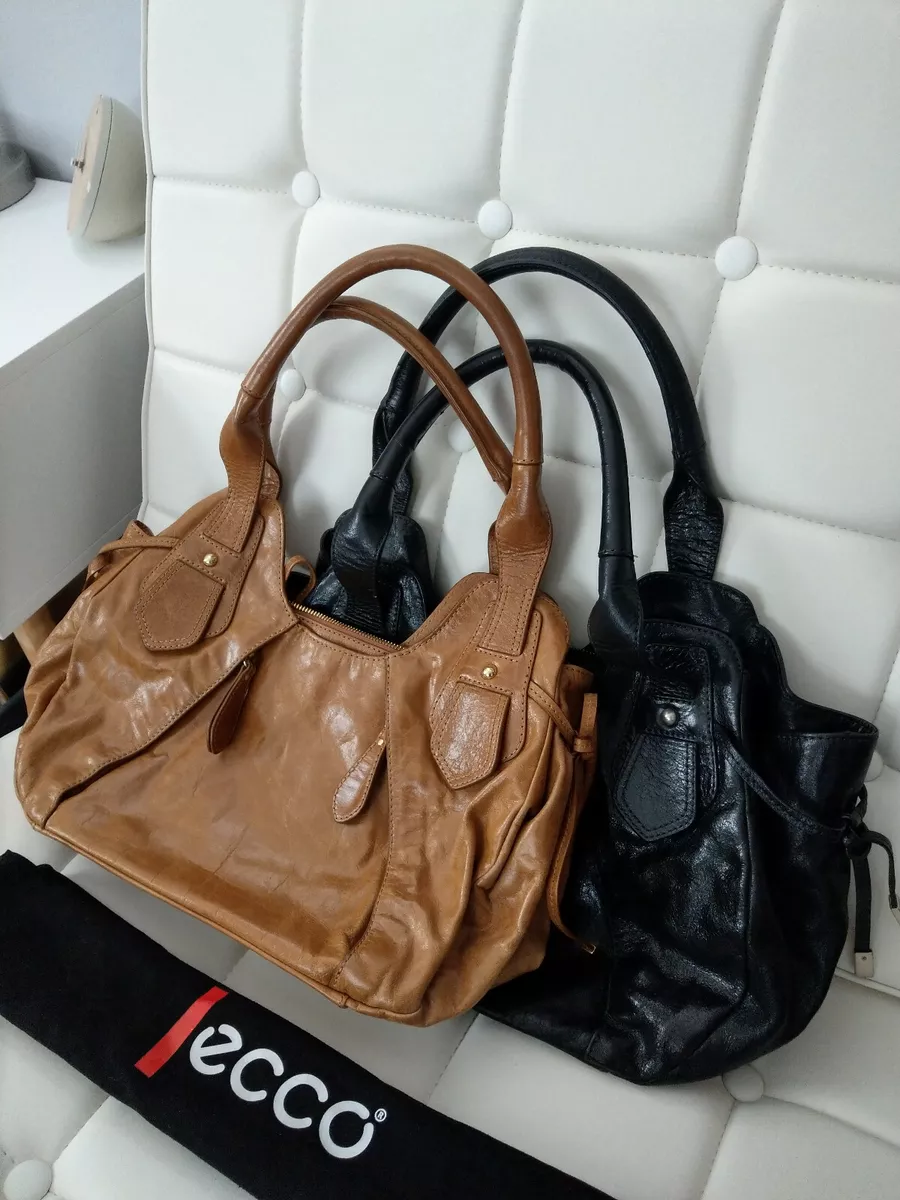 LOT OF 2 ECCO Leather Bag - Black / Tan Bag Tote | eBay