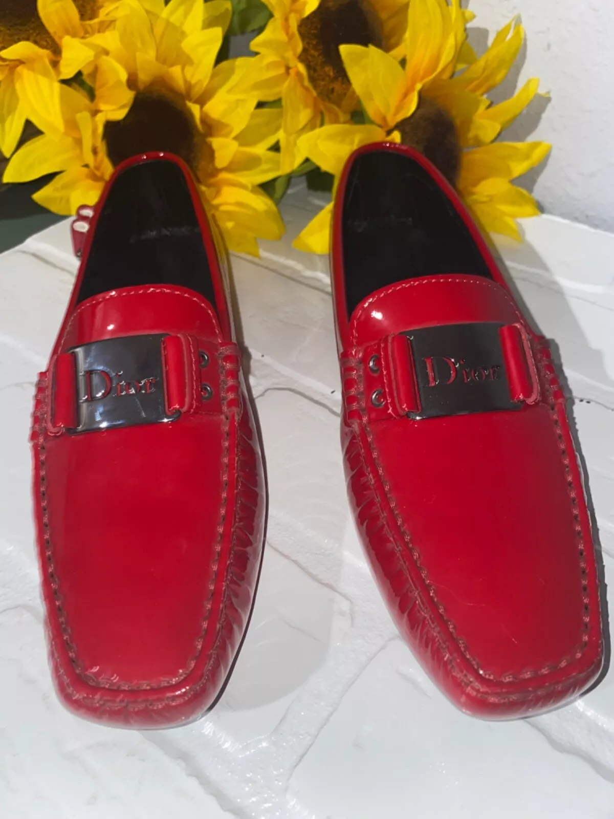 Mocassins DIOR   TAILLE 36 (ROUGE) boucle cuir verni DESIGNER HAUT DE GAMME
