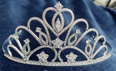 CZ cubic zirconia crown tiara bridal pageant prom Amazon.com: Big Crown for Women Cubic Zirconia Gold Bride  main image 2