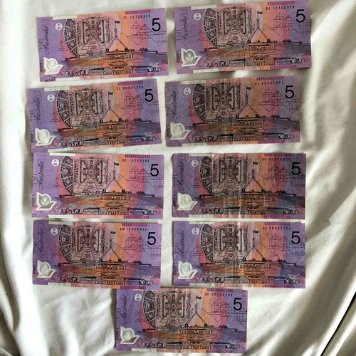 Australia 5 Dollars ( 9 Notes ) VF to VG Polymer Queen Elizabeth - Picture 2 of 2