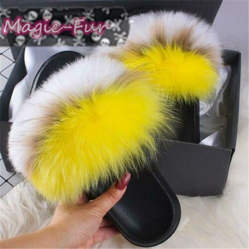 Real Fox Fur Slippers/Slides Popular Sandals Chic Women's Flat Shoes - Picture 51 of 55