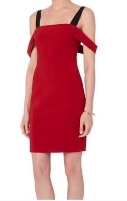 Woman 5 A 7 CINQ A SEPT red Black Off Shoulder Anova Mini Cocktail Dress Sz 4