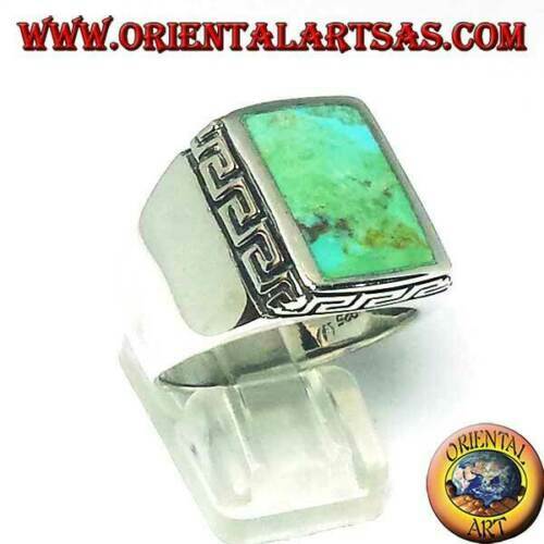 Anillo de Plata 925‰ Con Turquesa Natural Forrada Con De Griega (22-23-24-27) - Imagen 5 de 15