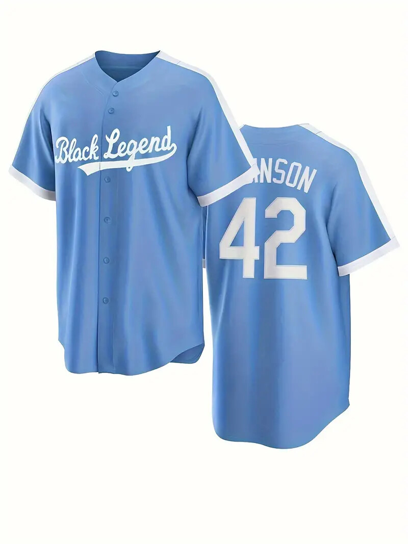 Custom Robinson #42 Black Legend Baseball Jersey Blue Stitched Custom Name