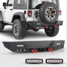 Rear Bumper Textured Steel For 07-18 Jeep Wrangler JK JKU w/LED Lights & D-Rings