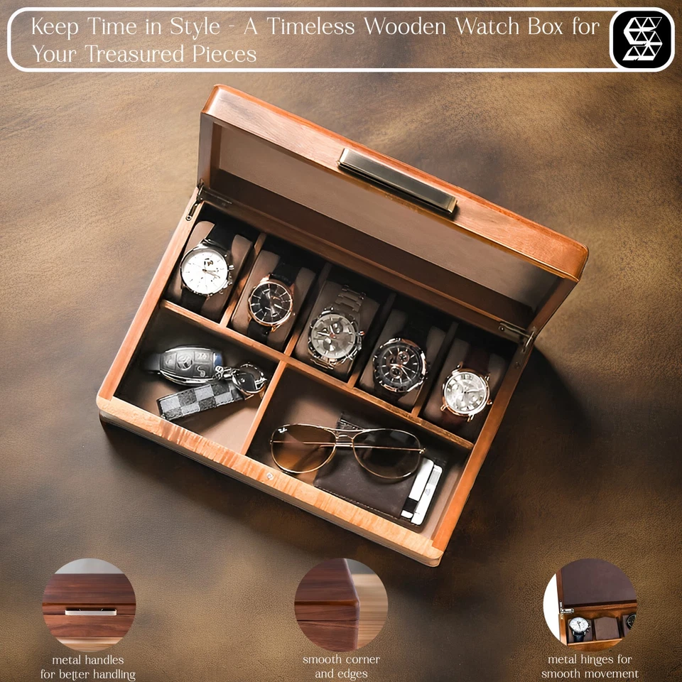 Saleberate Watch Box for Men - Personalized Wood Organizer with 5 Slots - Image 2 of 4