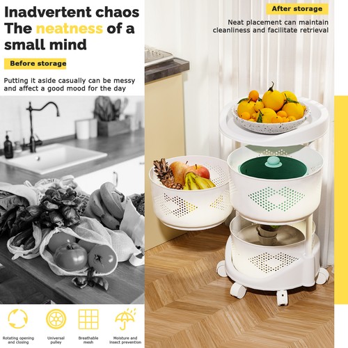 Rotating Kitchen Storage Shelves, Kitchen Vegetable Storage Organizer, 3/4Tiers - Picture 11 of 20