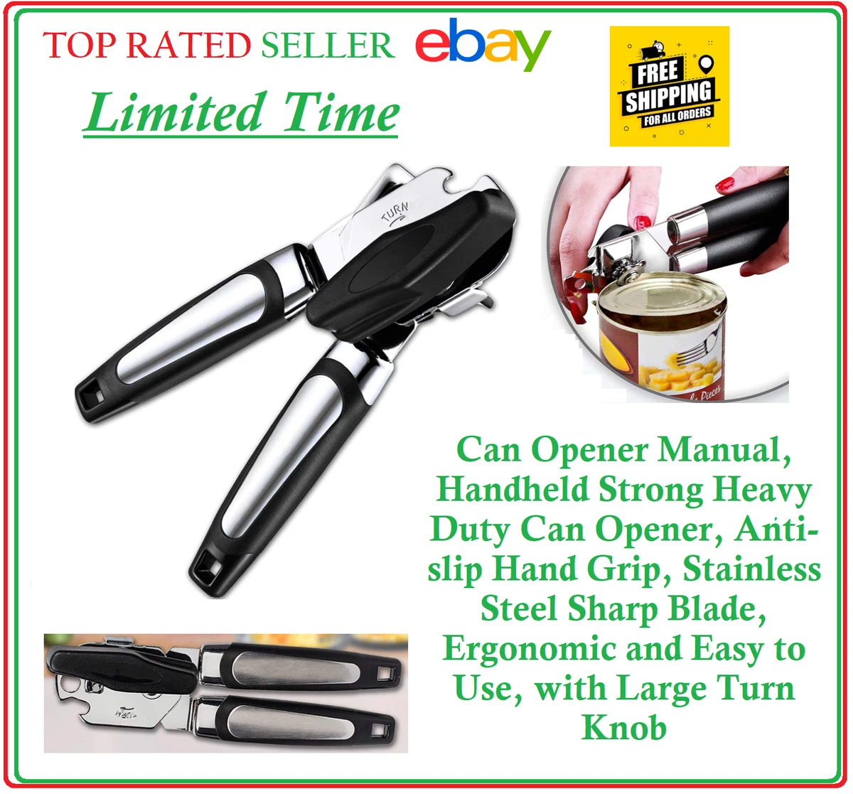 Zalik Can Opener Handheld Strongest Heaviest Duty Manual Can Opener Good  Grips