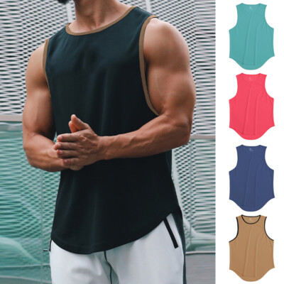Herren-Fitness-T-Shirt Ärmellos Rundhalsausschnitt Einfarbig Tank-Top Muscle ³