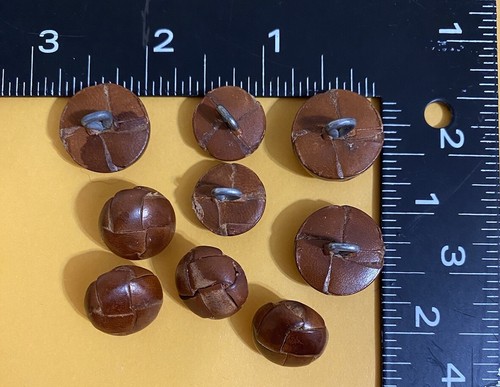NINE (9) BROWN GENUINE LEATHER BUTTONS - Picture 2 of 4