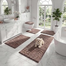 Bathroom Rugs Set 5PCS Bath Mats with Toilet Cover  U-Shaped Contour Toilet Rug