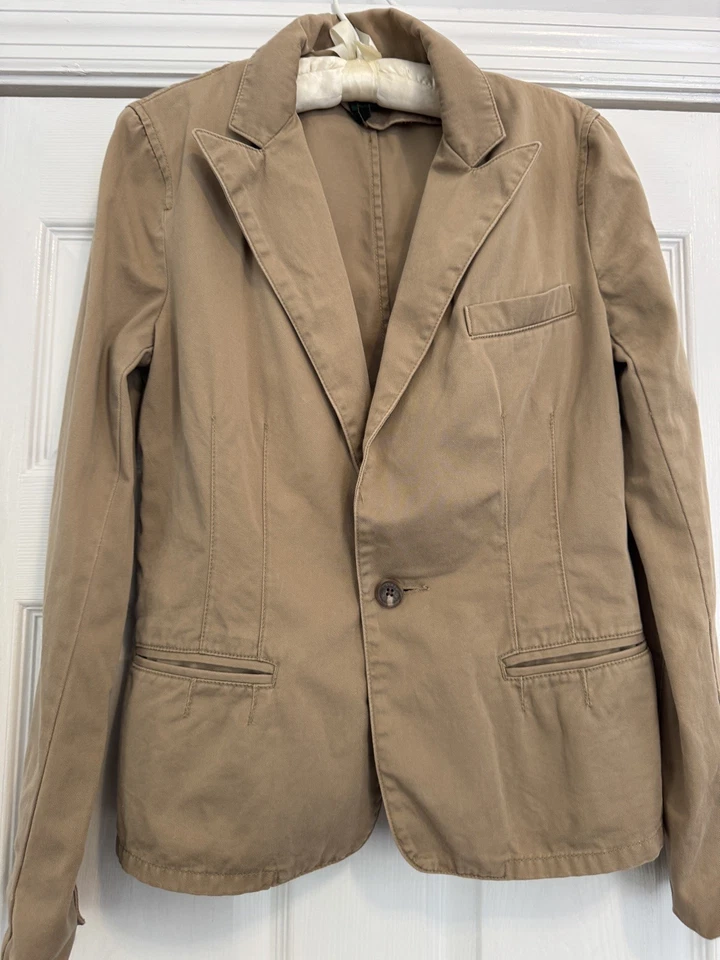 Blazer Lauren Jeans Co. Ralph Lauren Tostado Caqui Algodón Cuello Profundo Talla Mediana Foto 2 de 4