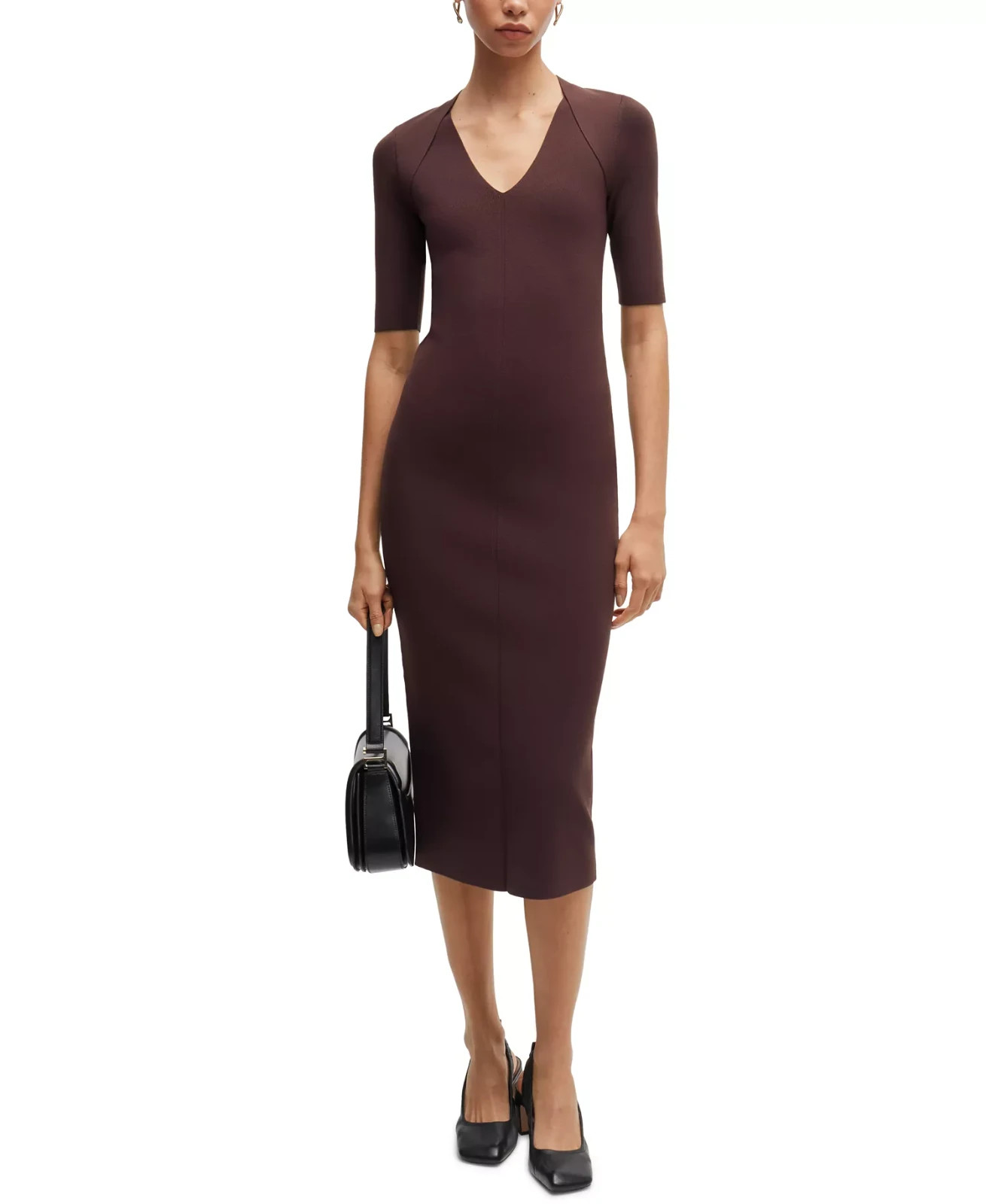 BOSS Women's V-Neck Knitted Dress MSRP $398