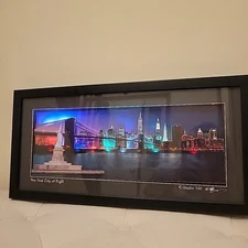 3D Pop Up Wall Art, of The NYC Skyline at Night Lights UP with LED, 100% Glass 