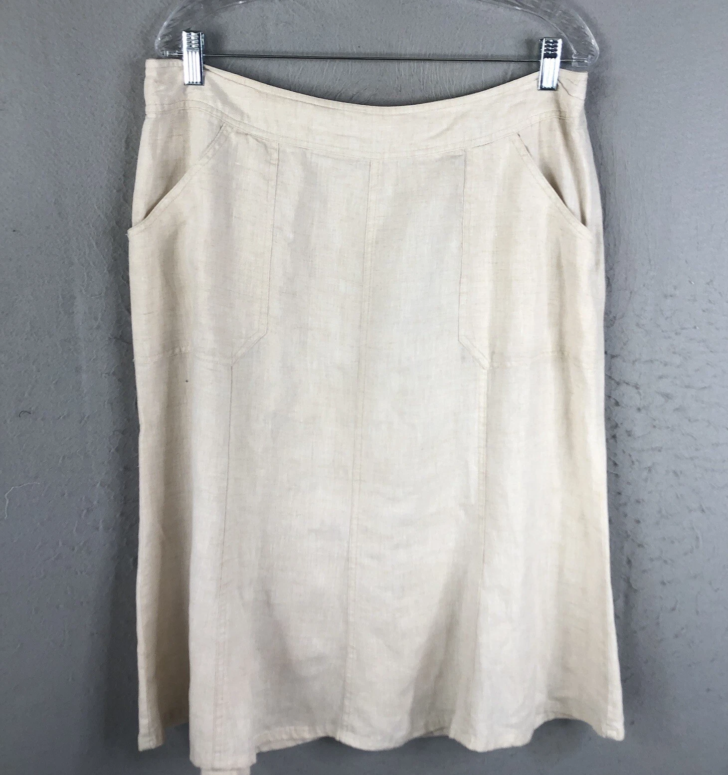 M Collection Skirt Womens 14 Tan Linen Beachy Minimalist Pockets Neutral