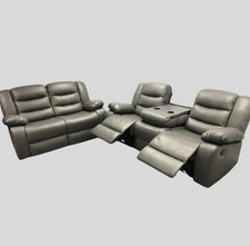 Roma 3+2 Seater Recliner Leather Sofa /Cup Holders/Black Grey/Stylish Comfy