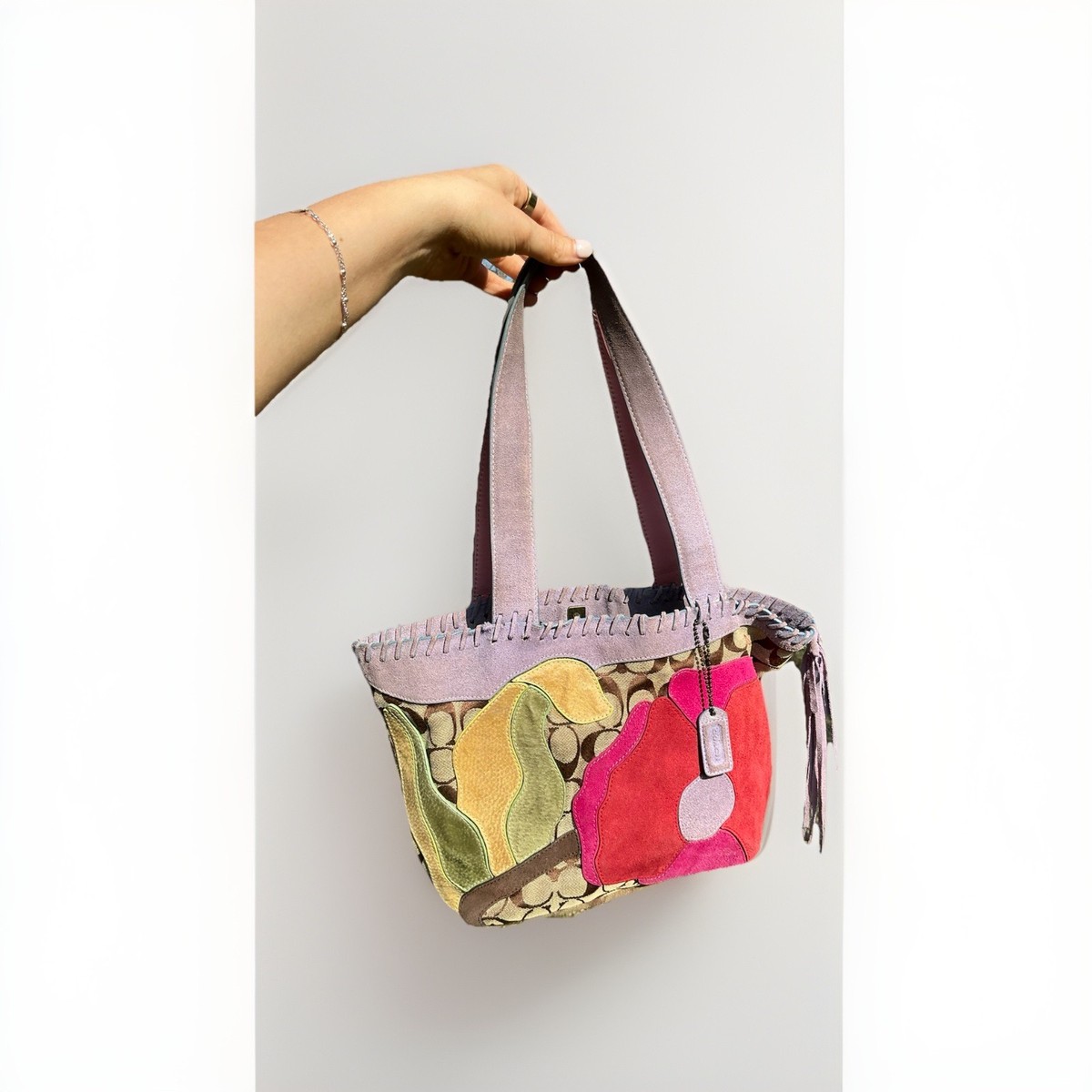 COACH Vintage Suede Ltd Ed POPPY FOR PEACE PURPLE FLORAL TOTE BAG