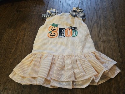 Halloween Dress 3-6M Lil Cactus Seersucker Boo Orange White Used Condition 