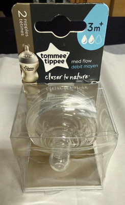 Tommee Tippee Closer to Nature Bottle 2 Nipple Replacements, Med Flow 3m+