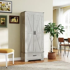 Farmhouse Pantry Cabinet, Kitchen Cabinet, Distressed Light Gray
