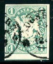 Germany States 1867 Bavaria 1Kr Blue Green  Scott #15a VFU M435