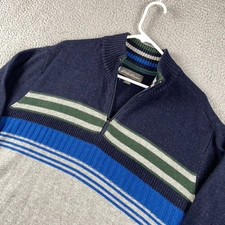 Eddie Bauer 1/4 Zip Pullover Sweater Men's XL Striped Wool Arcylic Nylon Blend