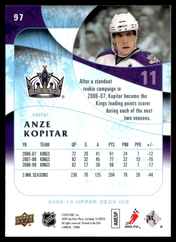 2009-10 Upper Deck Ice Anze Kopitar Los Angeles Kings #97 - Image 2 of 2