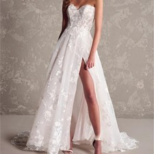 Floral Lace A-Line wedding Dress With Thigh-High Strapless Neckline Bridal Gown