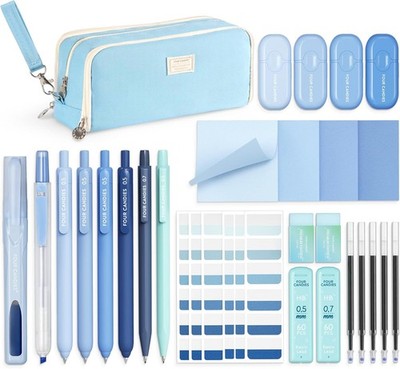 Four Candies Blue Stationary Set Gel Pens Highlighters