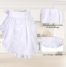 White Half Waist Maid Apron with Pockets Polyester for Kitchen Restaurant