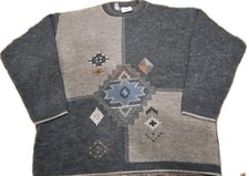 Vintage Kennington Italian Sweater Sz XL Wool Blend Abstract Aztec Mint