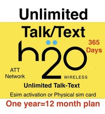 H2O 1 YEAR UNLIMITED TALK/TEXT PREPAID REFILL DIRECT GET IT TODAY