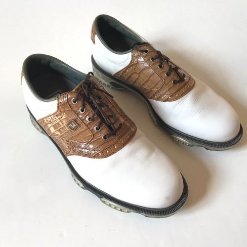 NWOB FootJoy Opti Flex Spikeless Golf Shoes Mens 8.5 White Brown Leather 53677 - Picture 4 of 12