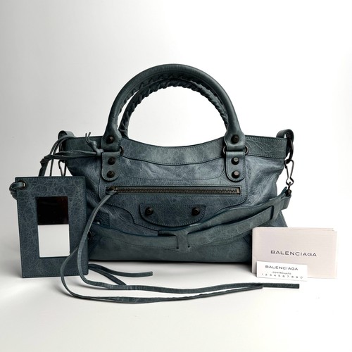 BALENCIAGA The First 2Way Handbag Blue Leather Shoulder Bag Auth Y2K 103208