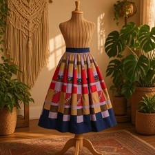 Vtg 70s Handmade Patchwork Midi Skirt Prairie Cottagecore Boho XXS 24 Waist