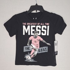 Camiseta negra Messi La Cabra en uniforme rosa niños talla 5 fanático del fútbol