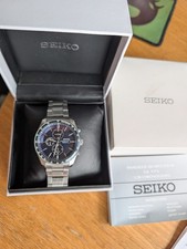 SEIKO Chronograph Solar Men's Watch Blue Silver Stainless Steel